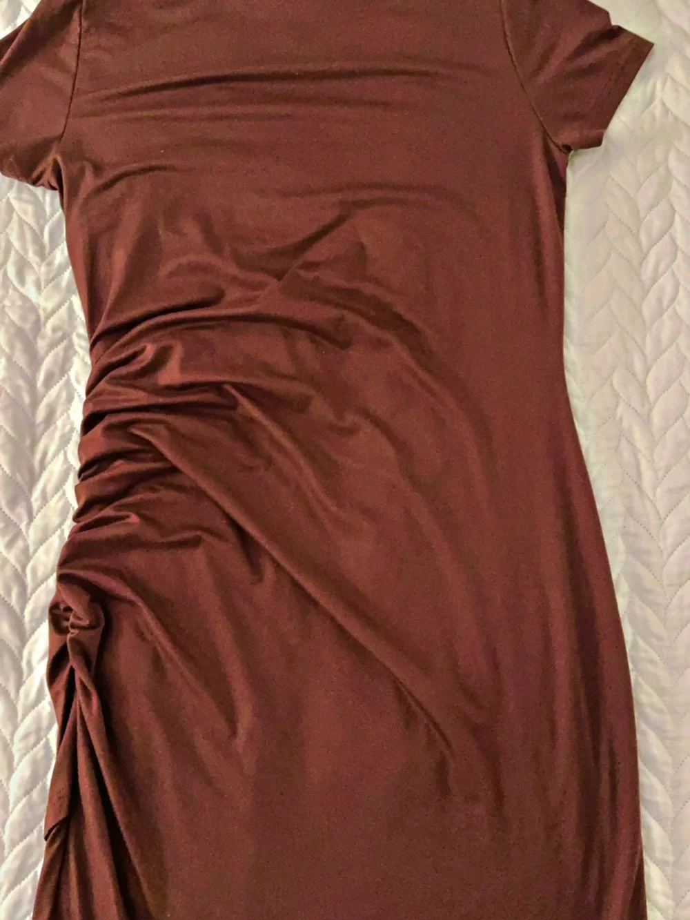 Short Sleeve Ruched Mini Dress in Brown - Picture 13 of 14